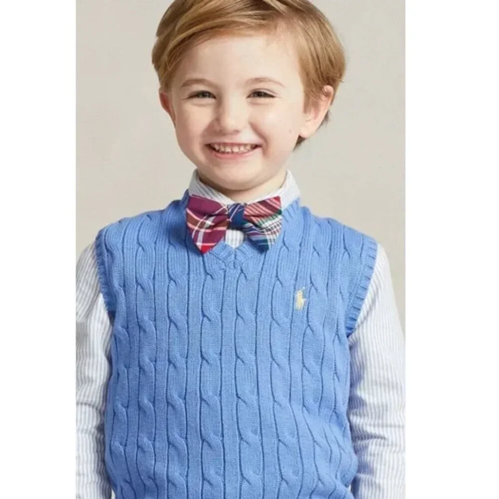 Polo Ralph Lauren Boys' Cable Knit Light Blue Cotton Sweater Vest Size 5